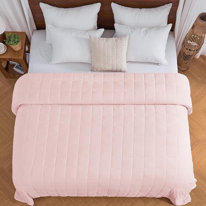 yescool Weighted Blanket for Adults (25 lbs, 88” x 104”, Pink) Cooling Heavy Blanket for Sleeping Perfect for 240-260 lbs, King Size Breathable Blanket with Premium Glass Bead