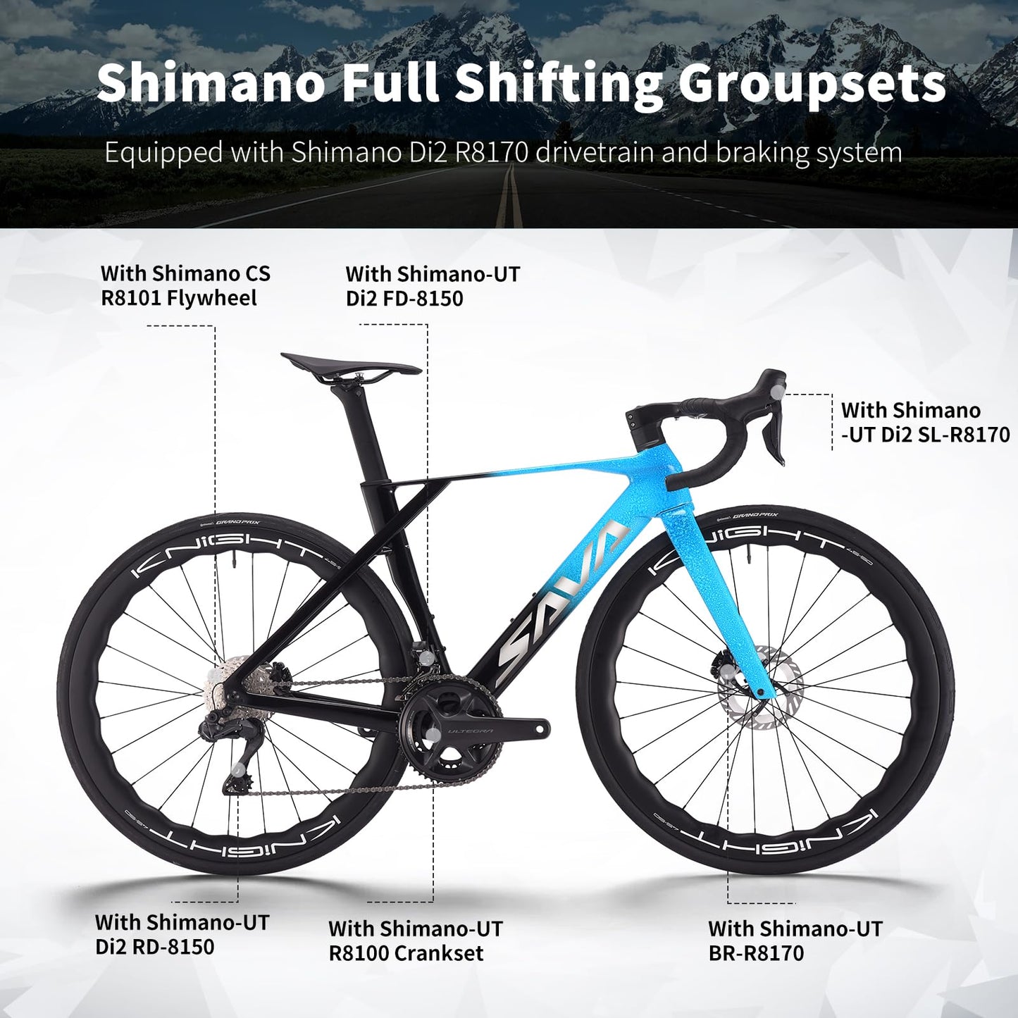 SAVADECK SLR8-Ultegra Full Carbon Road Bike with Shimano 105 R8170 24S Set for Adults, (Wave Pattern(W45), Blue, 54cm)