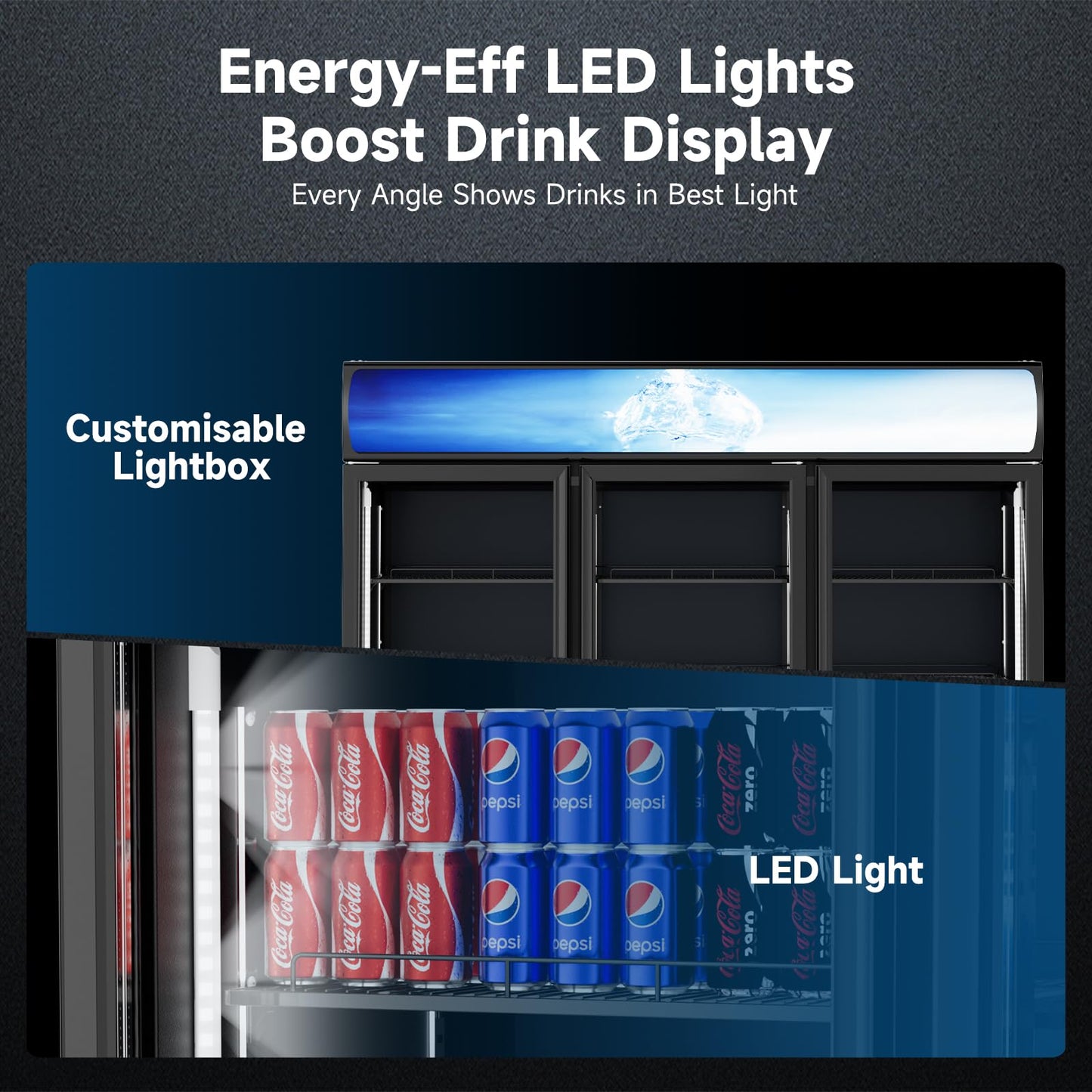 Cintva Commercial Beverage Refrigerator 56 Cu Ft, Commercial Display Fridge with Glass Door, Upright Merchandiser Refrigerator Cooler with Front LED Light for Stores, Restaurant, Office