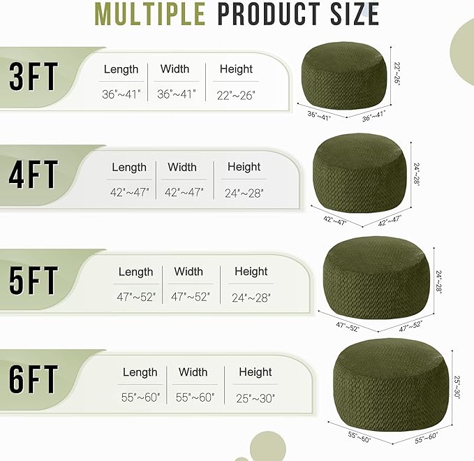 4FT Bean Bag Chair,Giant Bean Bag Chairs for Adults,Big Bean Bags with Memory Foam Filled, Large Beanbag Chairs with Chevron Plush Cover-Green