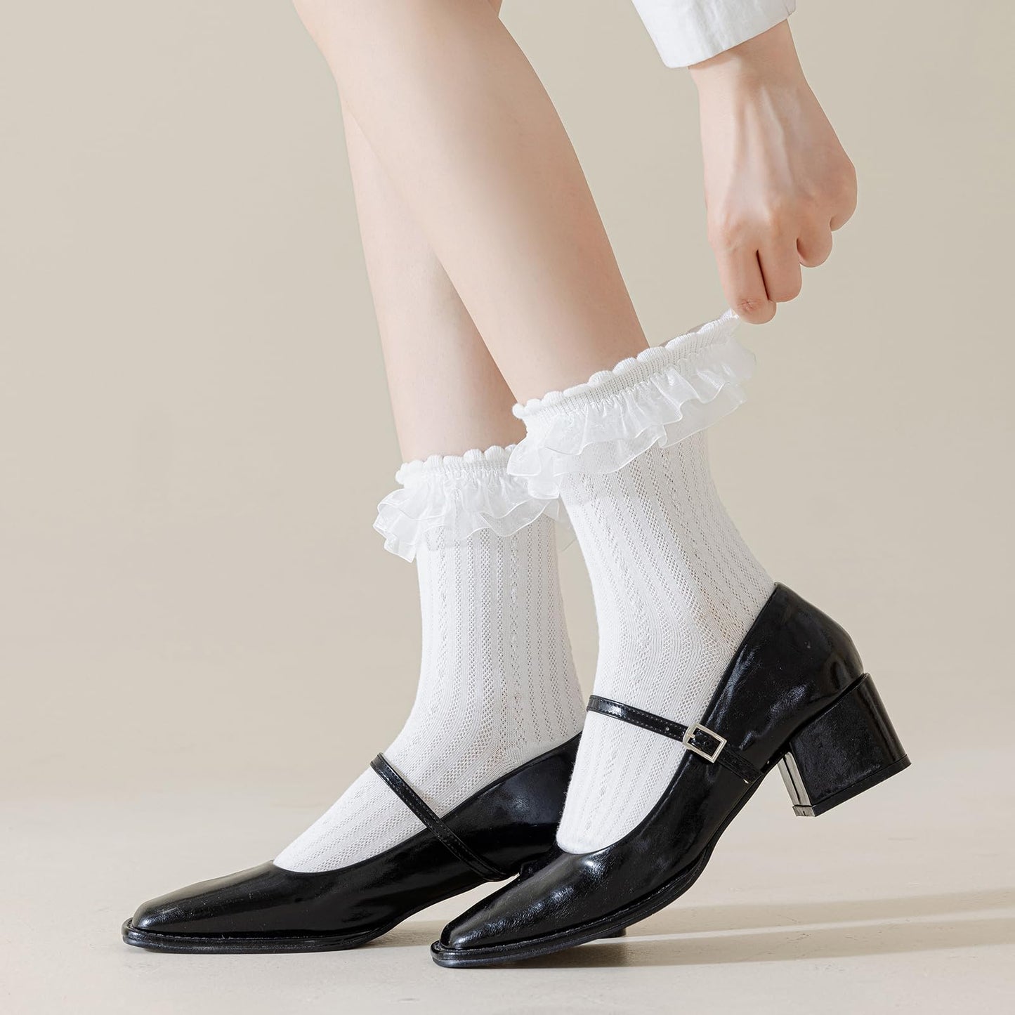 BIVOLU Womens Crew Socks Lace Ruffle Frilly Cotton Cute Princess Ankle Dress Socks for Girl 4 Pack