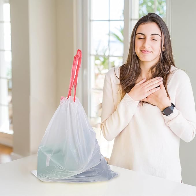 75pcs Disposable Drawstring Garbage Bags Thickened Plastic Waste Sacks for Home Kitchen Bathroom Large Capacity White Refuse Liners for Living Office