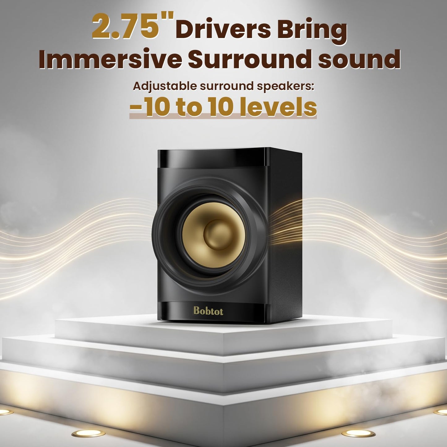 Bobtot Small Subwoofer Home Theater for TV Surround System 5 Wired Speakers Amplifier 4 inch Woofer Built-in Receiver Support ARC Optical Bluetooth Input for Projector
