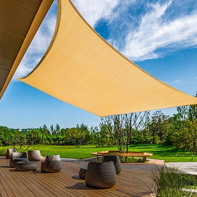 KANAGAWA Sun Shade Sail Curved 20'X26' Sand Rectangle Outdoor Shade Cover UV Blovk Canopy for Patio Garden Backyard Heavy ...
