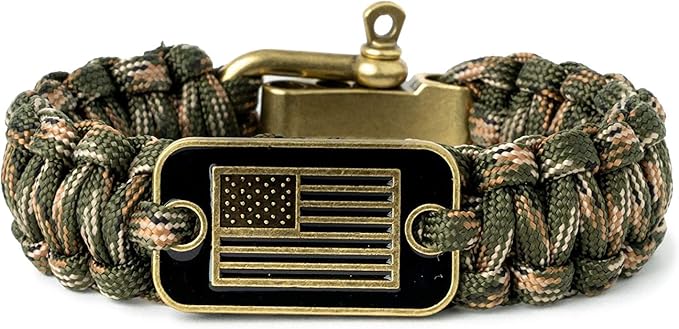 Hero Company Camo Paracord Bracelet - Tactical Survival Bracelet for Men with Bronze USA Flag - Helps Pair Military Vetera...