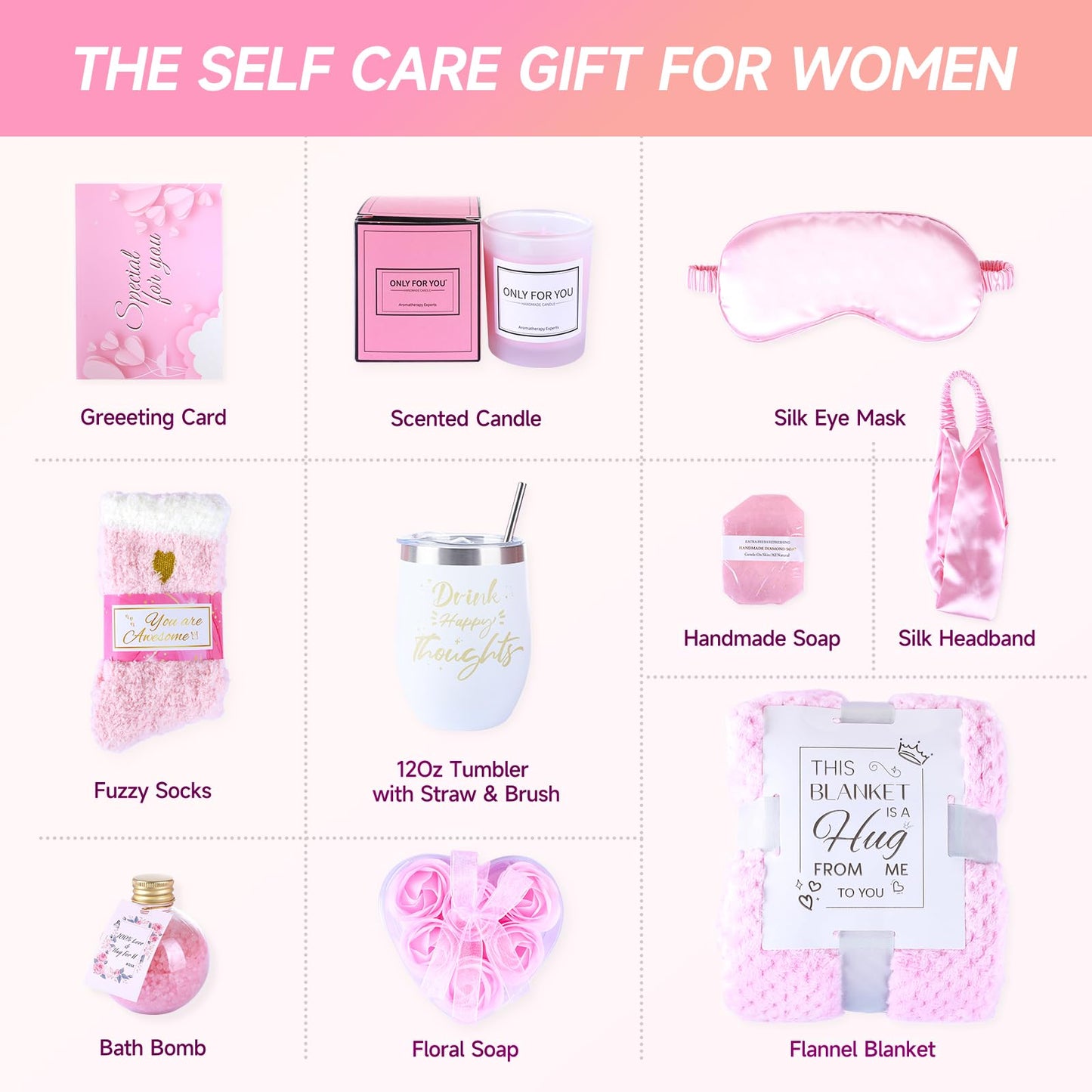 Birthday Gifts for Women, Self Care Gifts Get Well Gifts Gift Basket, Rose Relaxing Spa Gift for Women, Gift for Her Mom Wife Girlfriend Best Friend Sister, with Luxury Blanket, Mothers Day Gifts