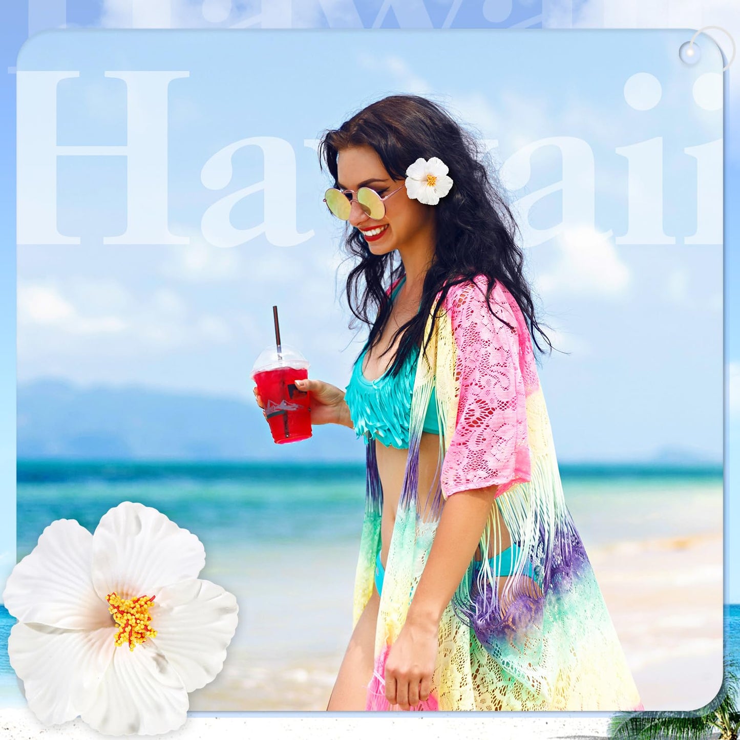 10 Pcs Hawaiian Flower Hair Clips for Women, Plumeria Hibiscus Hair Clips, Artificial Flower Clips 3.5 Inch Hair Accessories for