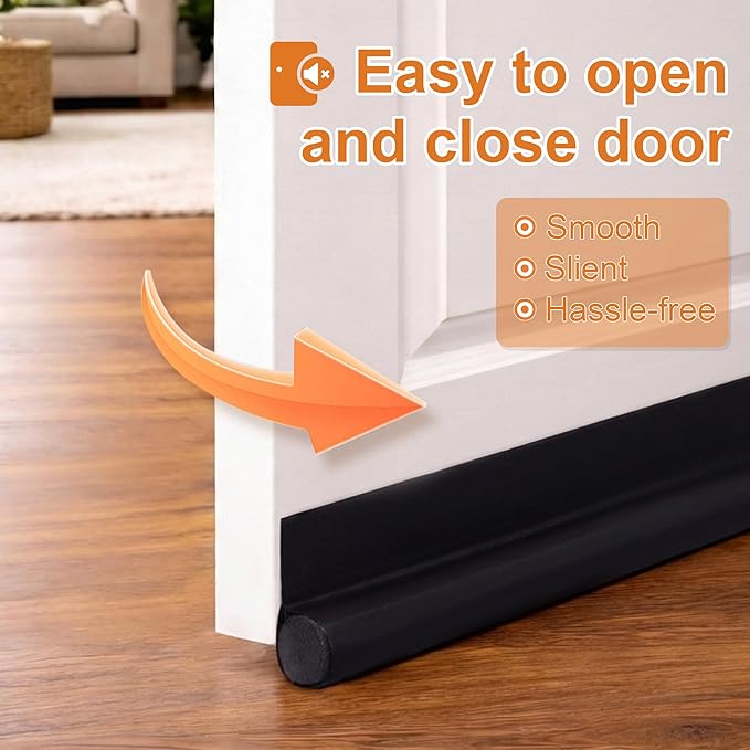 HomeProtect 32 inch Door Draft Stoppers, Adjustable Door Bottom Seals Keep Cold Air Out, Block Noise Light Odor Dust, Soundproof Door Sweep for Bottom of Door Suitable for Interior/Exterior, Black
