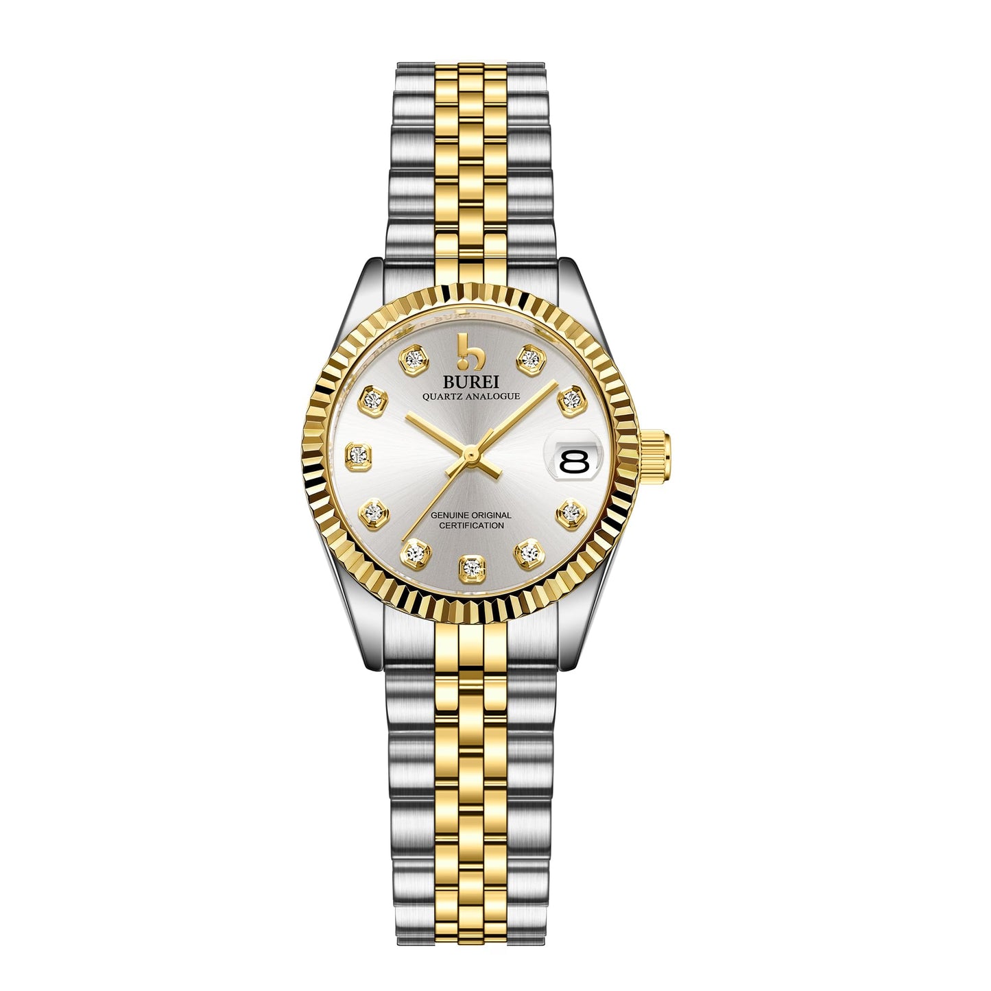 BUREI Women's Golden Watch Silver Stainless Steel Classic Quartz Women Watches with Date Fashion Business Small Face Diamond Waterproof Ladies Watches,Gift for Women