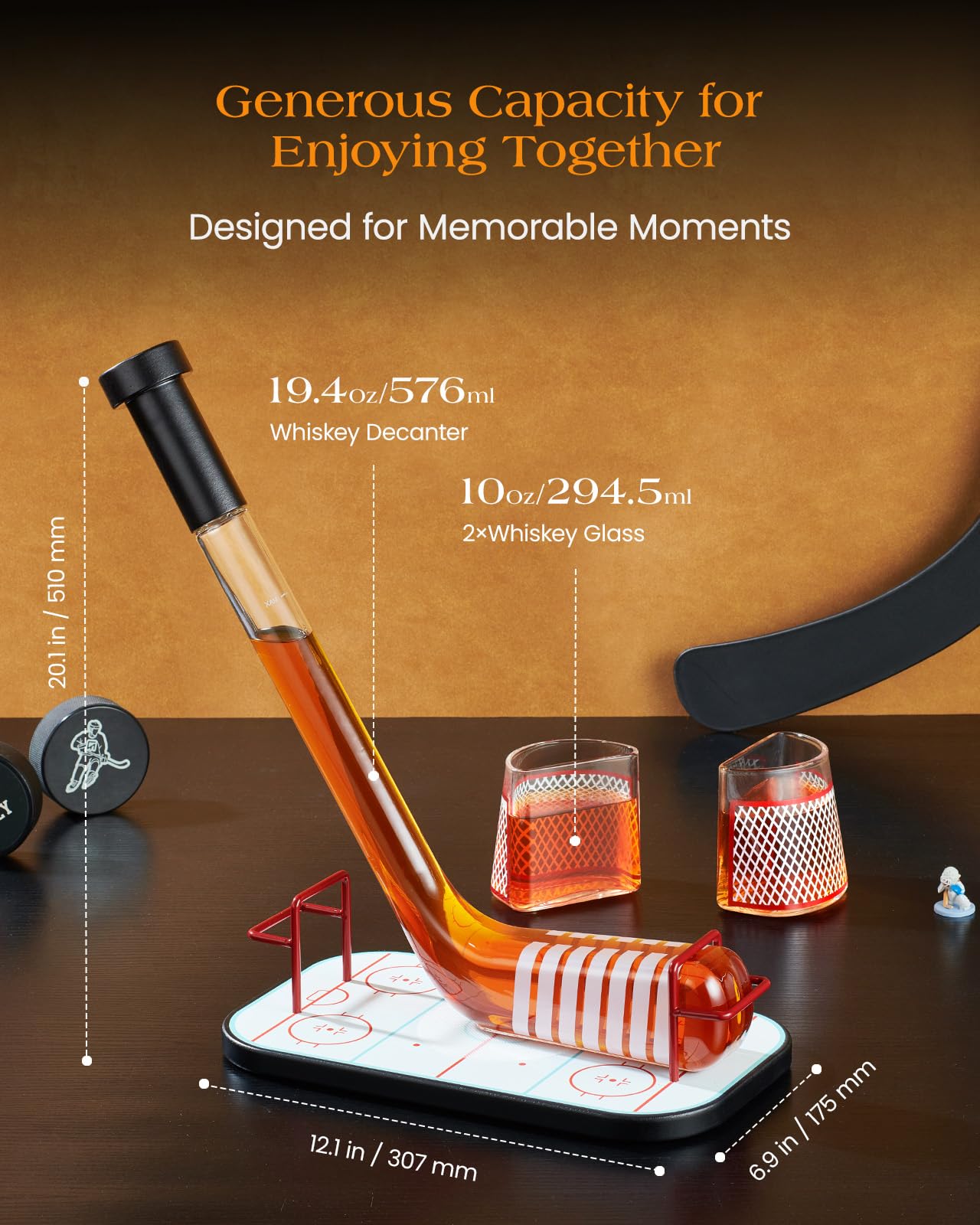 Gifts for Men – Kollea Ice Hockey Whiskey Decanter Set with 2 Hockey Goal Glasses, Unique Ice Hockey Gift for Dad, Husband, Brother, Coach – Birthday, Christmas & Anniversary for Hockey Fans