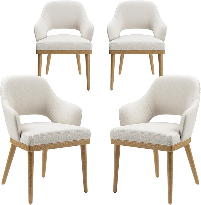 MALOL Wooden Dining Chairs Set of 4, Modern Fabric Upholstered Dining Room Chair, Kitchen Side Chairs, Farmhouse Dinner Chair with Open Back for Kitchen, Beige