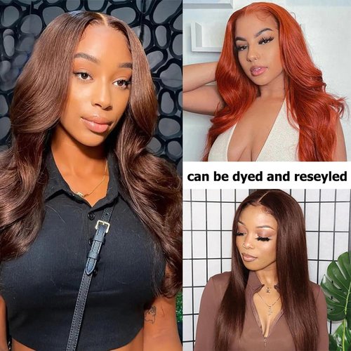 Body Wave Lace Front Wigs Human Hair for Black Women Glueless 13x4 Chocolate Brown Wigs Human Hair Pre Plucked with Brown Colored Human Wigs 180% Density 22 Inch