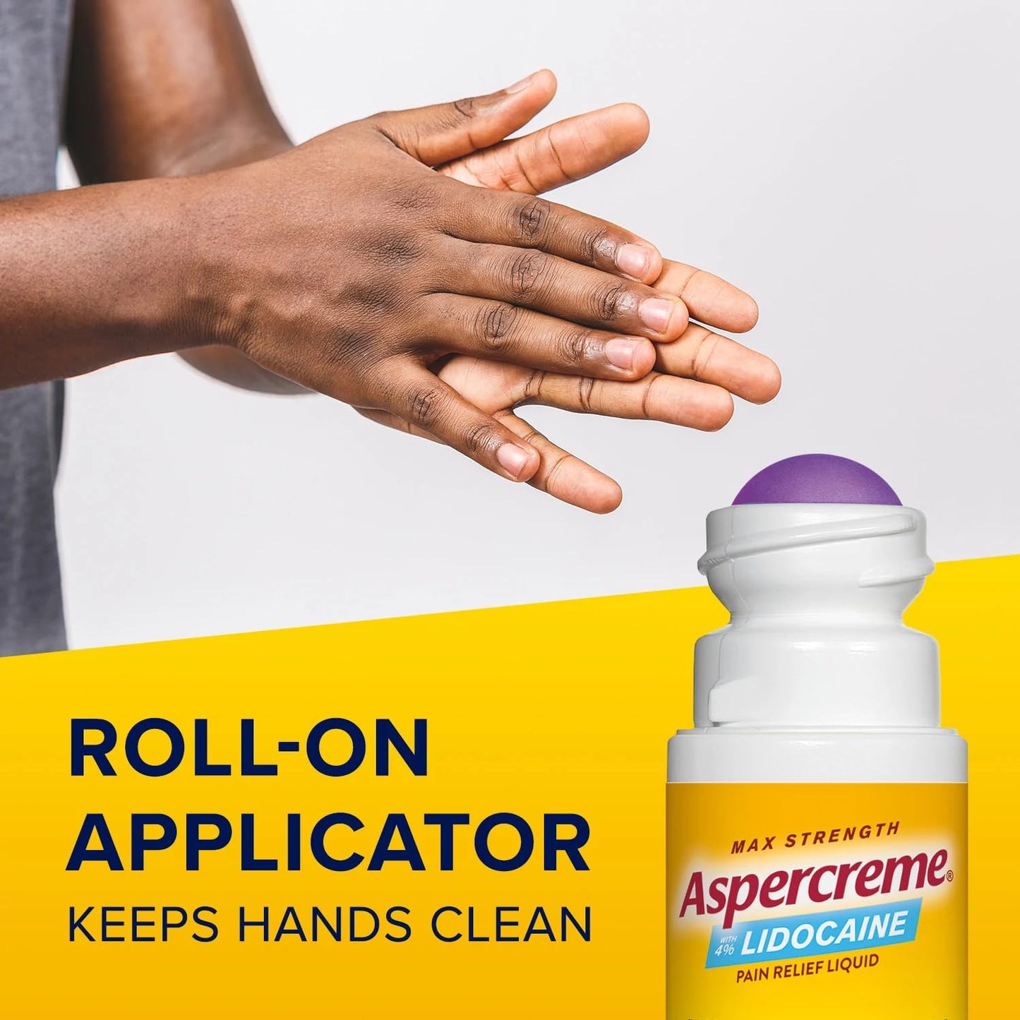 Aspercreme Essential Oils Lidocaine Pain Relief with No-Mess Roll-On Applicator, Max-Strength Lidocaine Numbs Away Nerve Pain, Moisturizing Aloe Hydrates Skin, Lavender, 2.5 Oz., 2pk