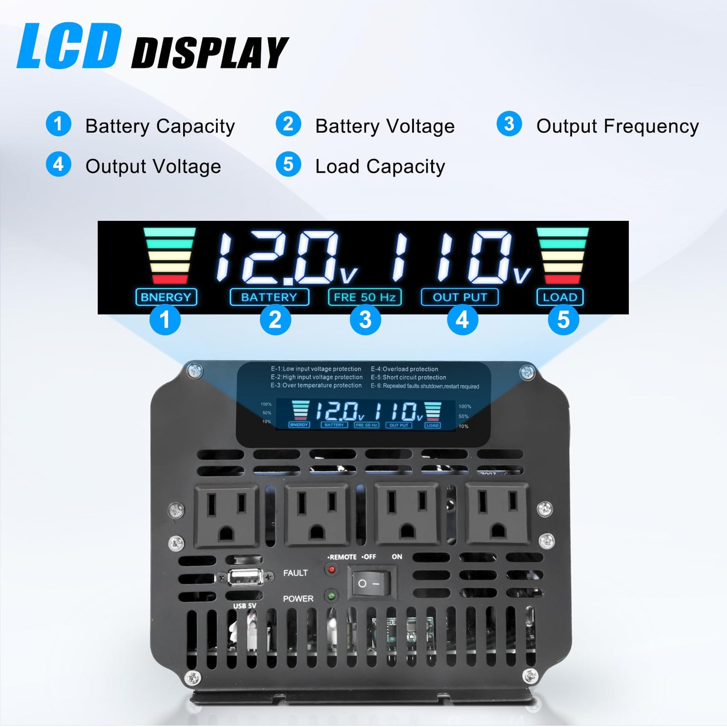 Lvyuan 3000 Watt Power Inverter 12V To 110V 120V For Vehicle, Solar Inverter System, Heavy Duty, Rv, Truck, Off Grid,Camping Wit