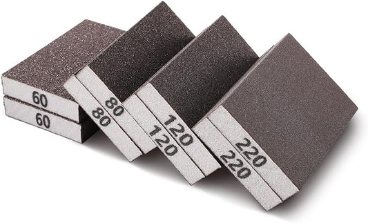 8PCS Sanding Sponge, Sanding Blocks of 60/80/120/220 Assorted Grits, Flexible & Reusable, Sandpaper Block for Wood Drywall Metal, Hand Sand Block for Wet or Dry Sanding, Flat or Curved Surfaces