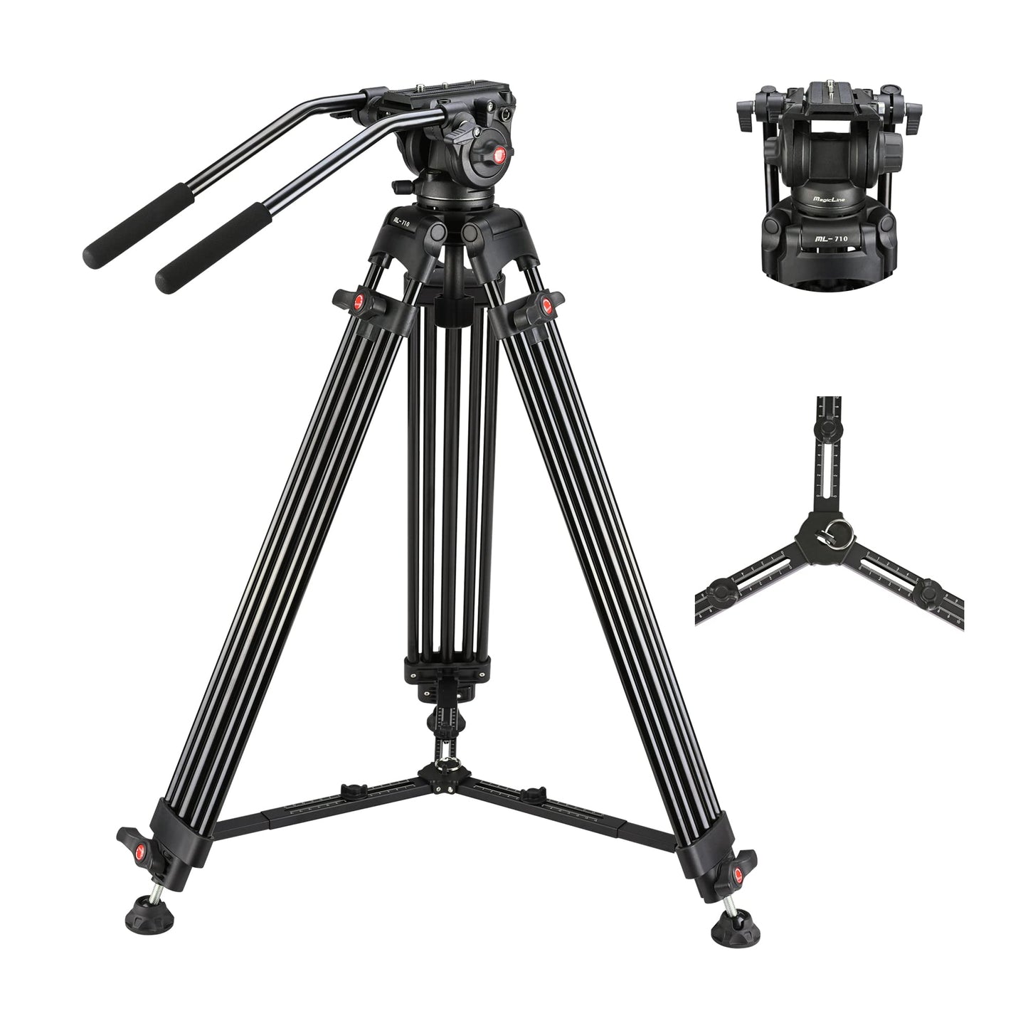 MagicLine 70.9" Aluminum Video Tripod,Heavy Duty Camera Tripod Stand with 2 Handles &360° Fluid Head & Adjustable Metal Middle Spreader,2 QR Plates for DSLR Camcorder Cameras(Max Load 22 lb)