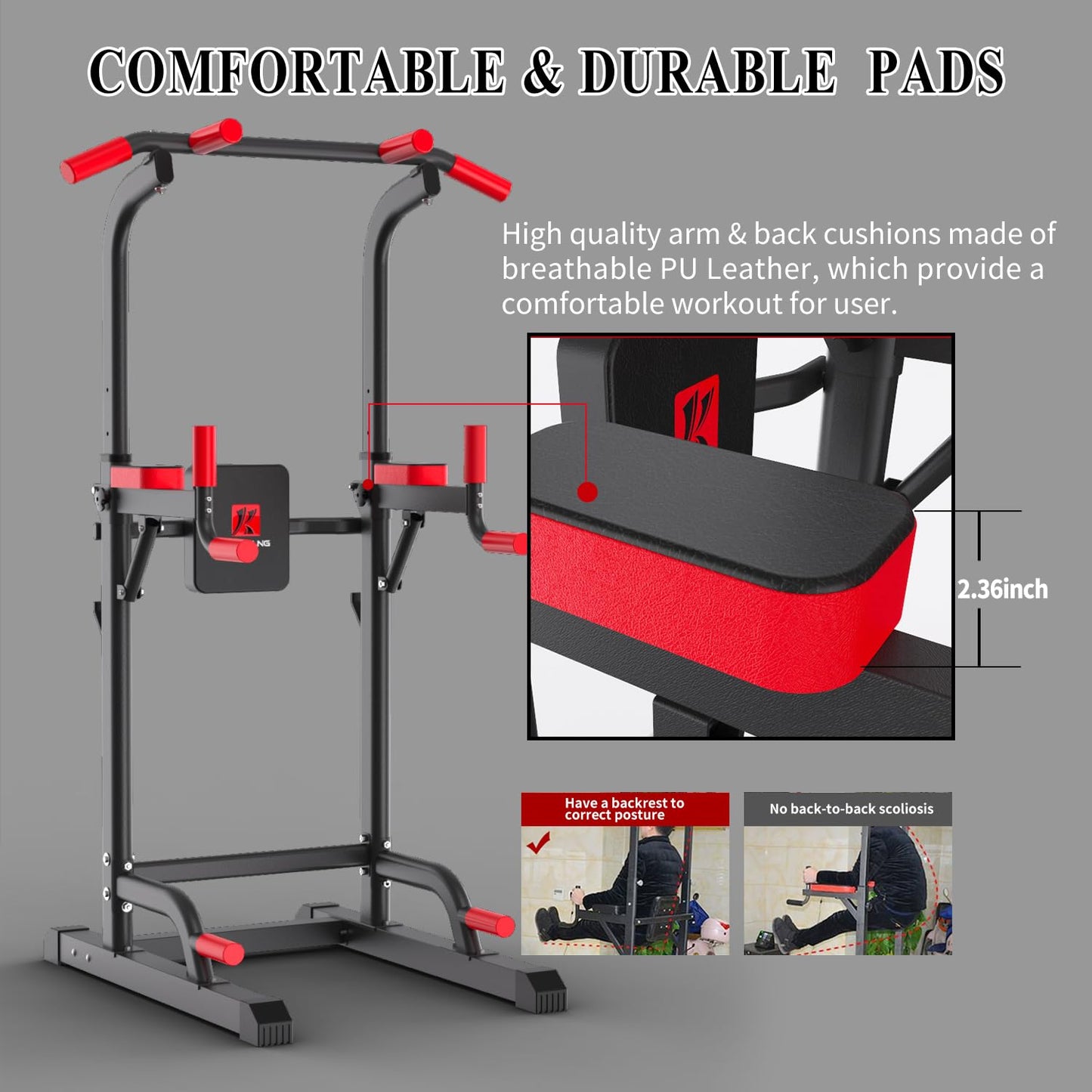 Power Tower Dip Station, Pull Up Bar Station & Multi-Function Gym Equipment For Home Strength Training Adujustable Height Up to 85.5",Load 400LBS