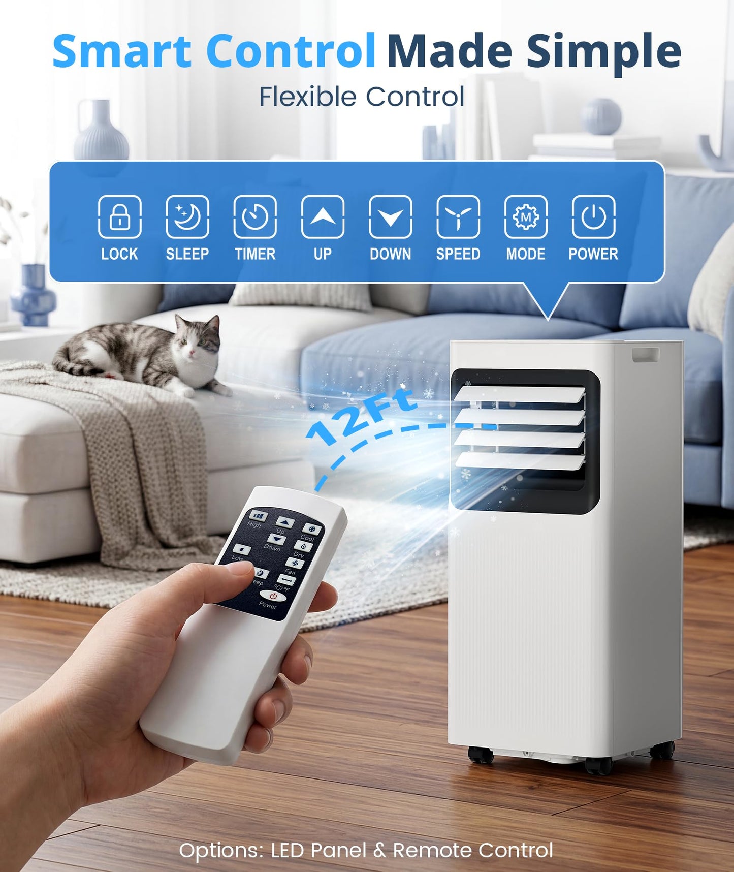 8000 BTU Portable Air Conditioner, 4-in-1 AC Unit Cools 350 Sq.Ft, Quiet Air Conditioner with Dehumidifier & Fan, LED Display, Remote, 24H Timer, Window Kit for Bedroom Office Dorm
