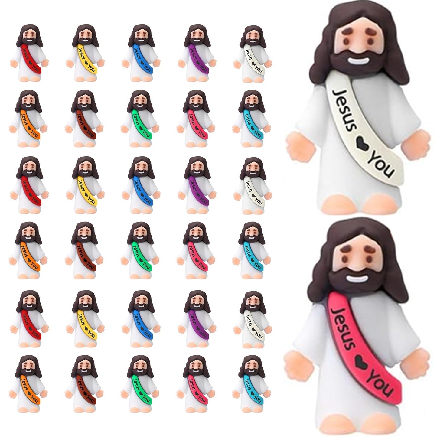 AKFAHOIF 30PCS Little Jesus Figures, Mini Jesus Figurines in Bulk, Multicolor Tiny Jesus Figures, Miniature Figurines to Hide and Seek Religious Gifts for Easter Egg Stuffers