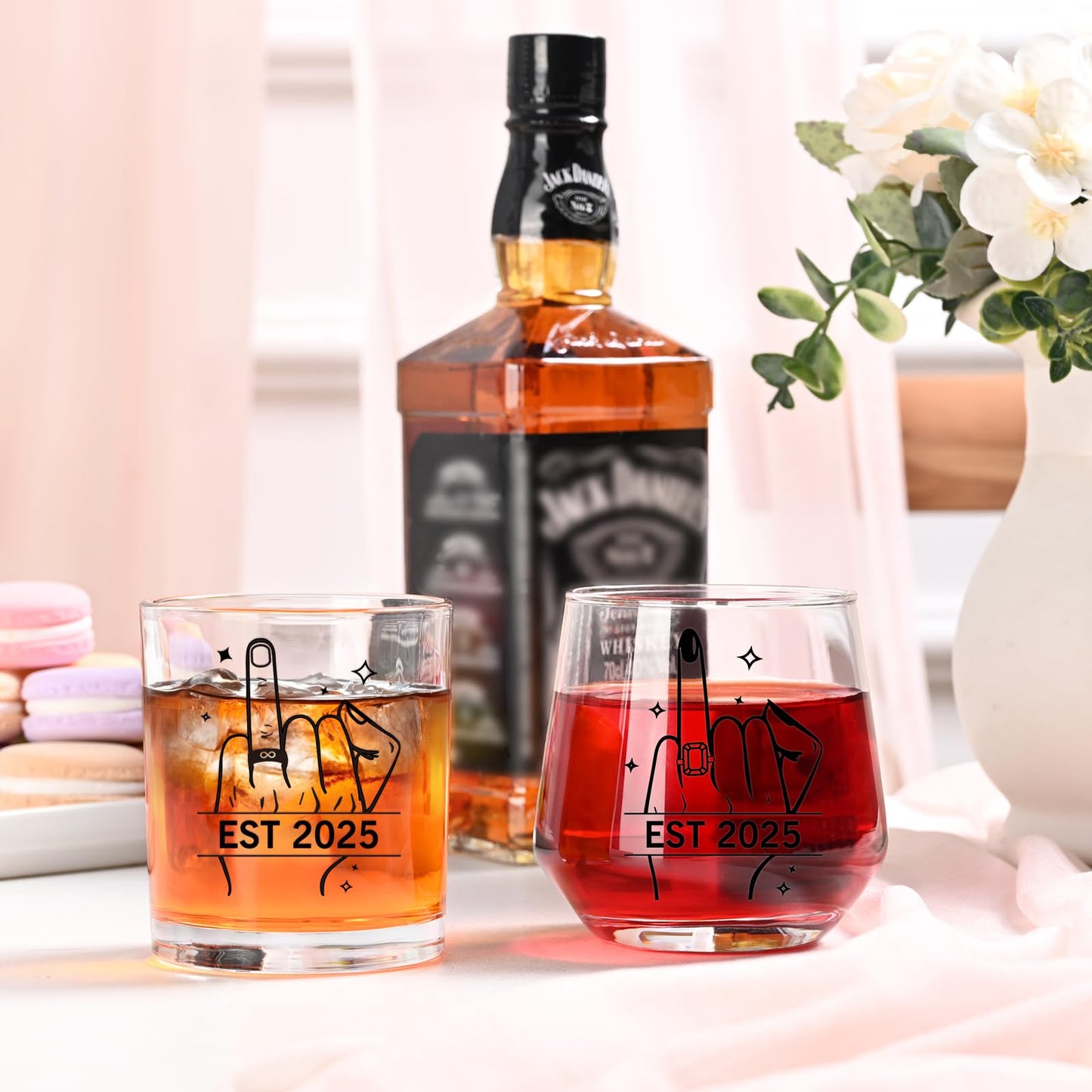 Futtumy Ring Finger Est 2025 Wine Glasses and Whisky Glasses, Wedding Gifts for Couples, Bridal Shower Gifts, Engagement Gift for Couples Bride and Groom Mr. Mrs. His Hers Bride To Be