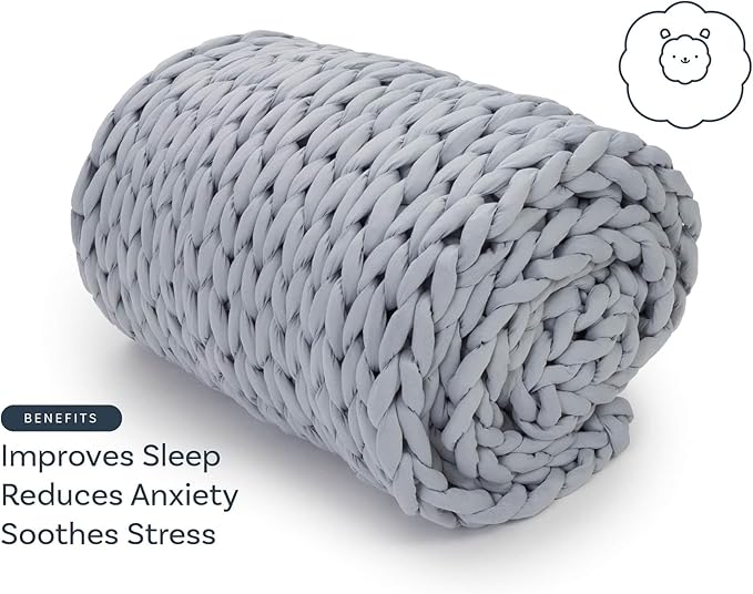 Nuzzie Chunky Knit Weighted Blanket - Breathable, Cooling, Hand Made Knit Throw Blanket for Sleep - Machine Washable, Stylish Design (Misty Grey, Queen | 22lbs | 60"x80")
