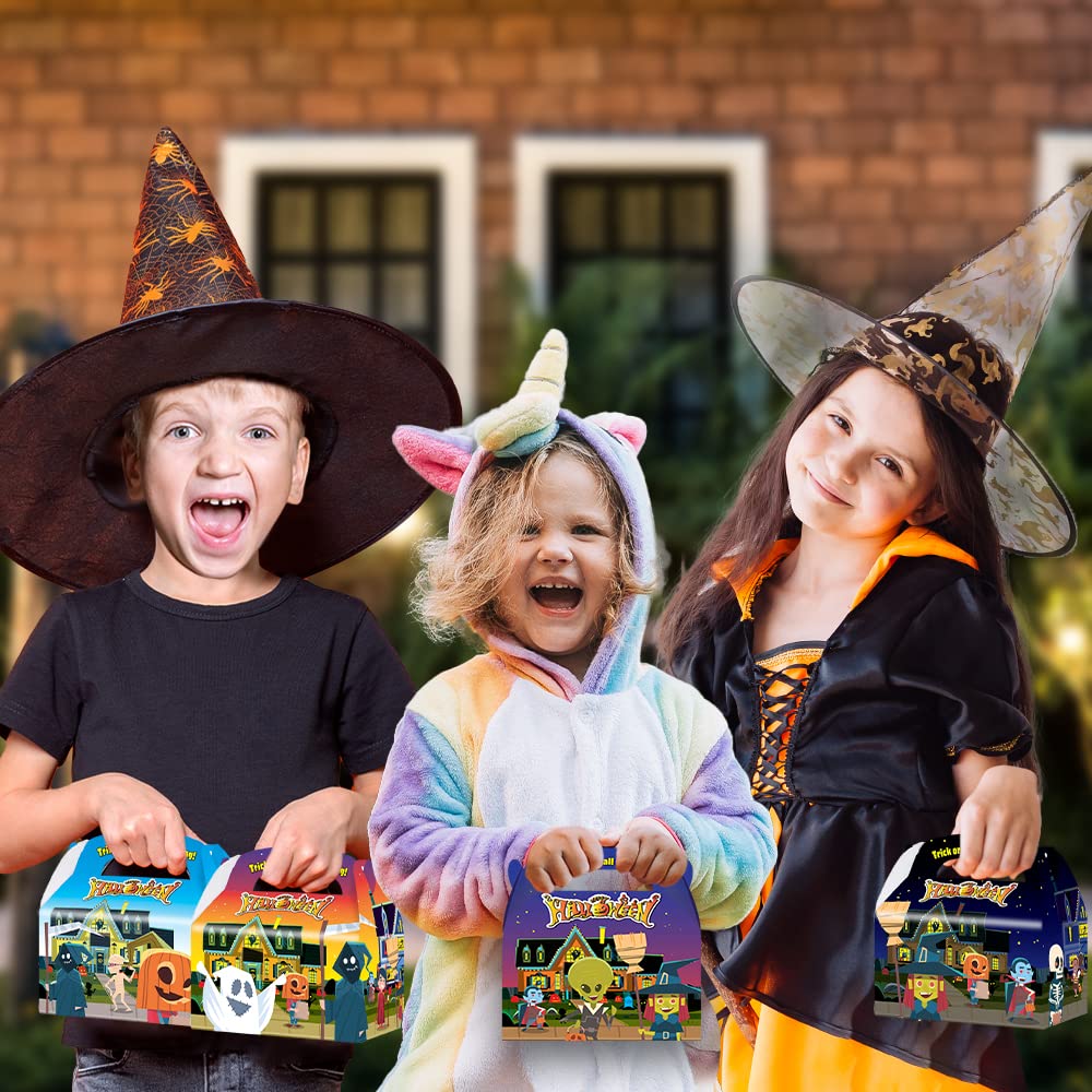 ArtCreativity Halloween Treat Boxes, Set of 12, Cardboard Candy Treat Bags with Carry Handles, Trick or Treat Supplies, Party Favors Halloween Candy Box for Sweets, Toys, Gifts, and More