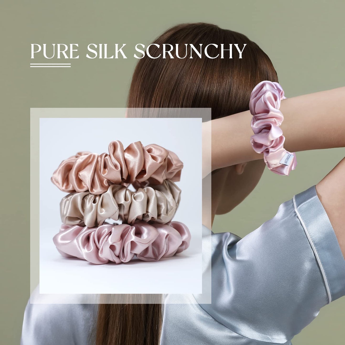 MTSNOO 100% Pure 22 Momme Mulberry Silk Scrunchies Set - Mini Scrunchies with Elastic Band for Curly Hair, Hair Ties Ropes for W