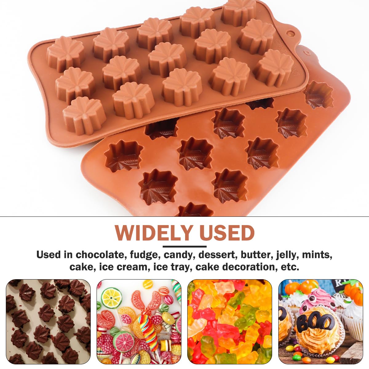 DOERDO 2Pcs Maple Leaf Candy Mold Silicone Chocolate Mold Candy Baking Mold for Thanksgiving Fall Party DIY Baking Tool, 30 Slots