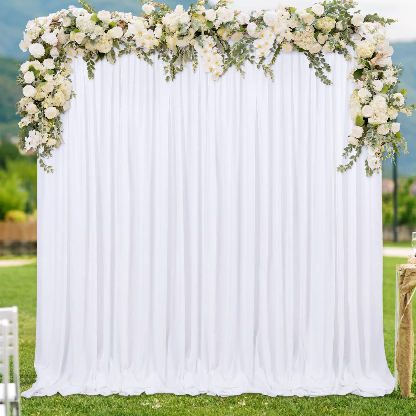 White Backdrop Polyester Background Drapes 10Ft X 8Ft Wedding Curtain Backdrops Spring Outdoor Photography Backdrops 2 Panels 5F