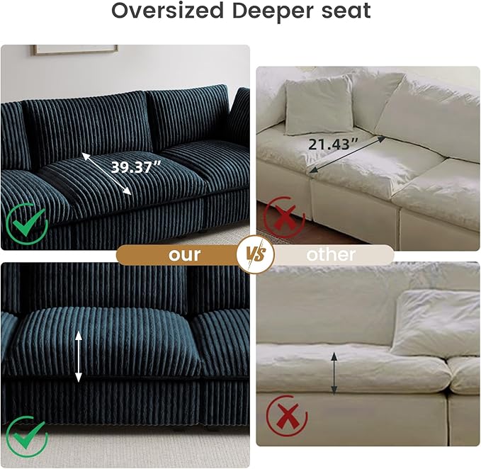 Cloud Modular Sectional Sofa,157" Oversized 7 Seater Sofa,V Shaped Couch with Storage Ottoman,Plush Sofas for Living Room,Comfy Couch with Chaise,Covers Washable&Replaceable (Black)