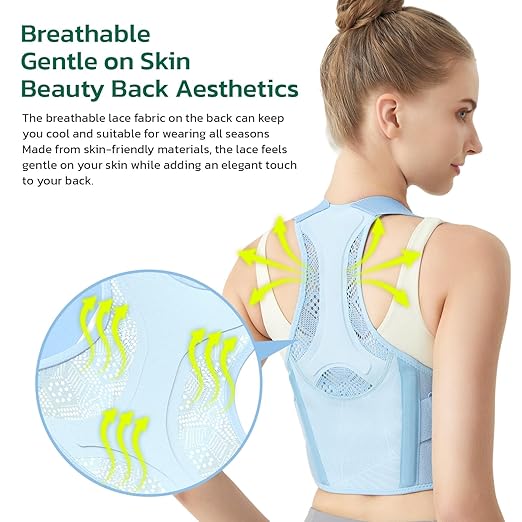 Posture Corrector for Women - Lightweight and Breathable Back Brace for Pain Relief, Rounded Shoulders and Hunchback, Compact & Portable with Fashionable Design, Invisible Under Clothes Blue XL