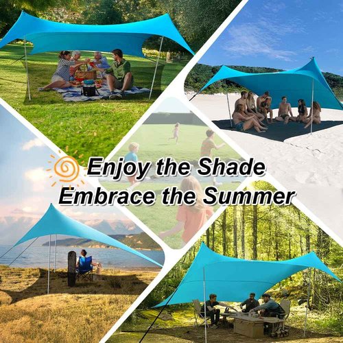 BESTSET 10×10ft UPF50+ Beach Tent Sun Shelter, Windproof Stable Outdoor Pop Up Beach Shade Canopy for Camping, Fishing, Backyard Fun or Picnics, 2 Poles
