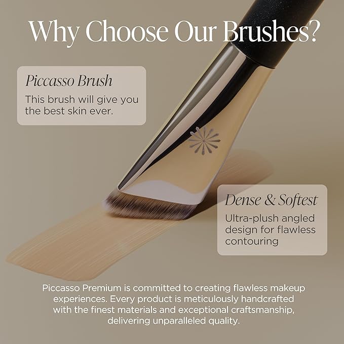 Piccasso FB21 Foundation Brush - Professional V-Cut Angled Makeup Brush for Liquid & Cream - Seamless Flawless Finish K-Beauty Face Brush - High Coverage, No Streaks, Durable Synthetic Hair