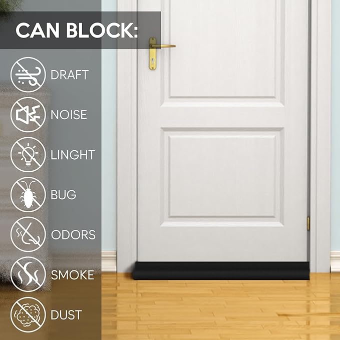 HomeProtect Door Draft Stopper 30 Inch, Weather Stripping with Strong Adhesive for Bedroom Essential Home Protection for 1.5 Gaps Interior Front Door Sweep for Bottom of Door,Easy to Install, Black