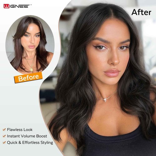 WIGNEE U Part Human Hair Wig 100% Brazilian Hair U Part Wig 4.5 CM Deep U Part Wig Human Hair 16 Inch Lightweight U Part Wigs For Black Women Natural Blend Beginner Friendly