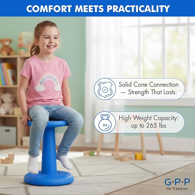 G-PACK PRO -Dynamic-, Kid Wobble Stool Pair, Wiggle Chair Flexible Seating for Preschool & Elementary Classroom, Improves Focus, Posture & ADHD/ADD-Blue 17.7 Hight' Stools Pack of 2