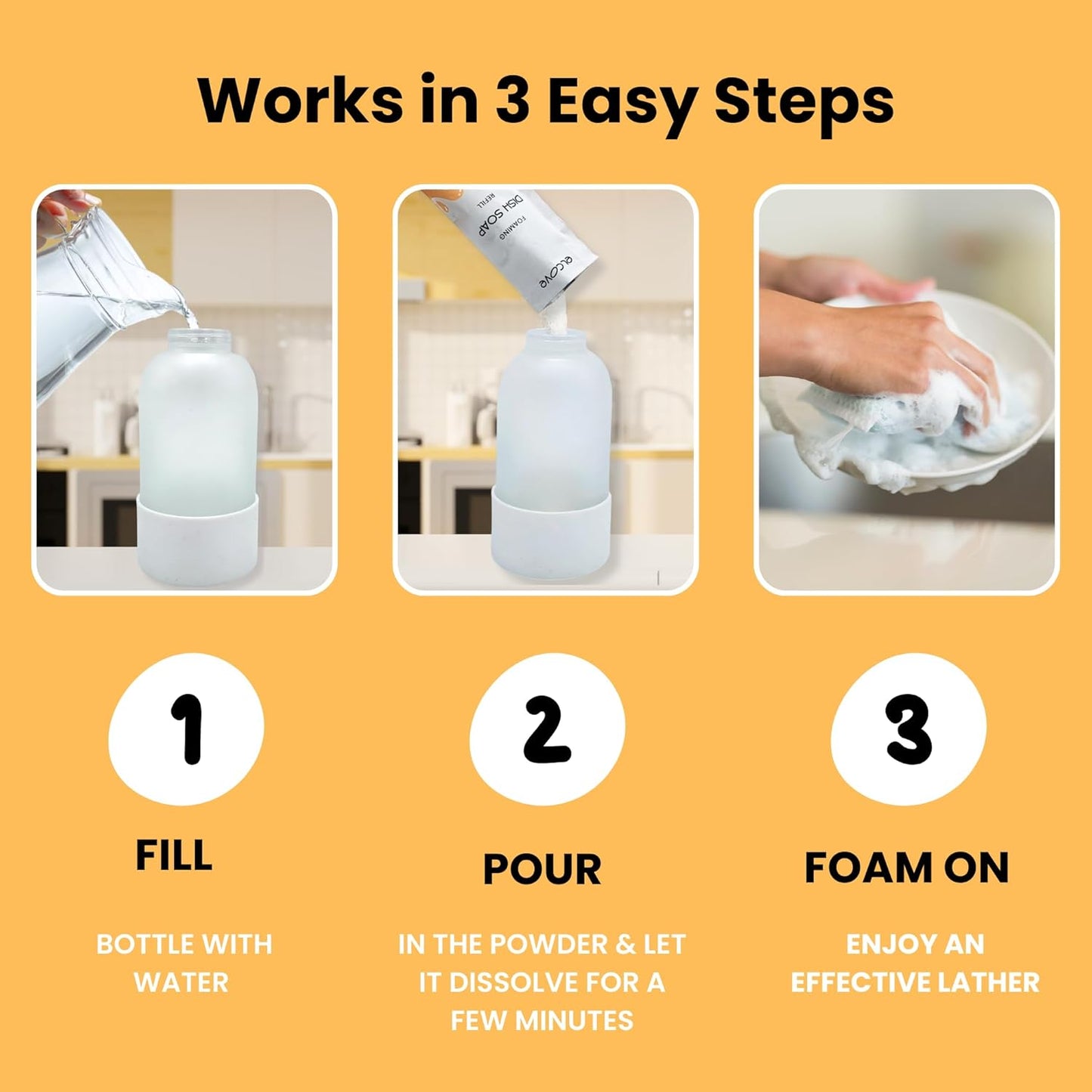 Foaming Dish Soap Refill Eco Friendly (10pk), Concentrated Powder Refills Make 10 Bottles x12 oz each of Foam Dish Soap, Zero Waste, Gentle on Hands (Mango Bliss)