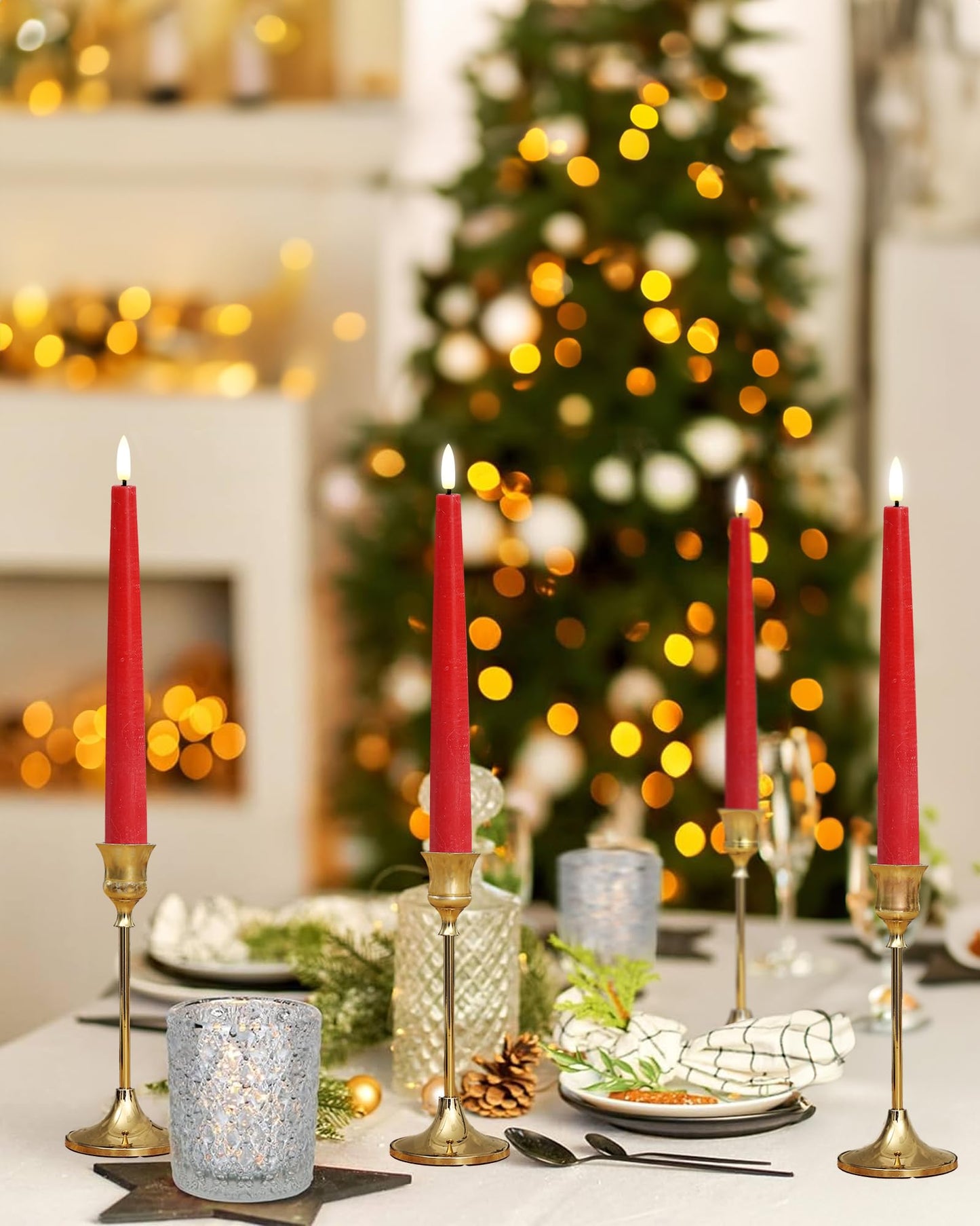 Stmarry Red Real Wax LED Flameless Taper Candles with Remote and Timer, 9.65 Inch Flameless Candlesticks, Dripless Battery Operated Candles with 3D Flickering Flame - Set of 6