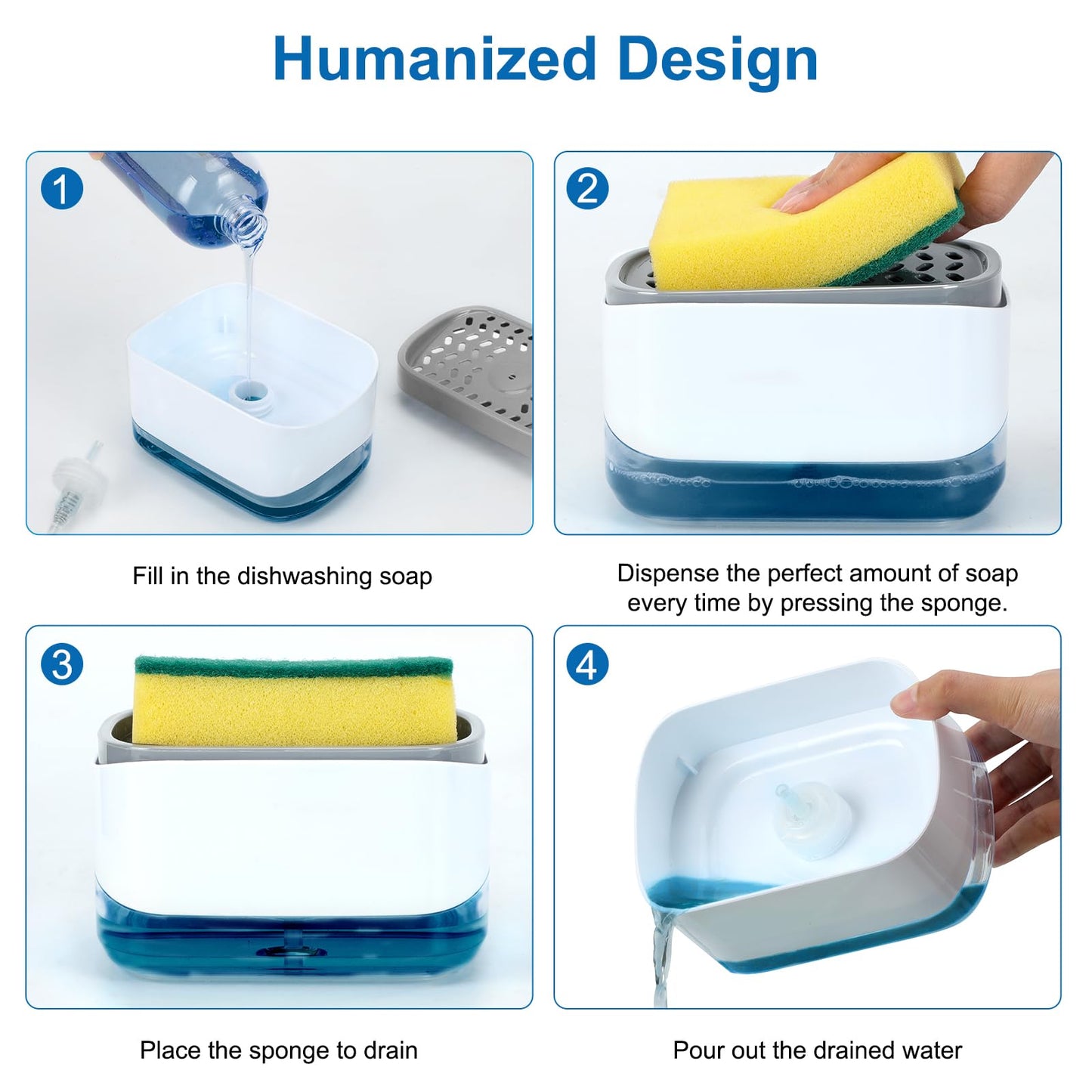 Premium Quality Soap Dispenser for Kitchen - Washing Up Liquid Dispenser With Sponge Holder, Sink Pump, and Instant Refill Soap Holder