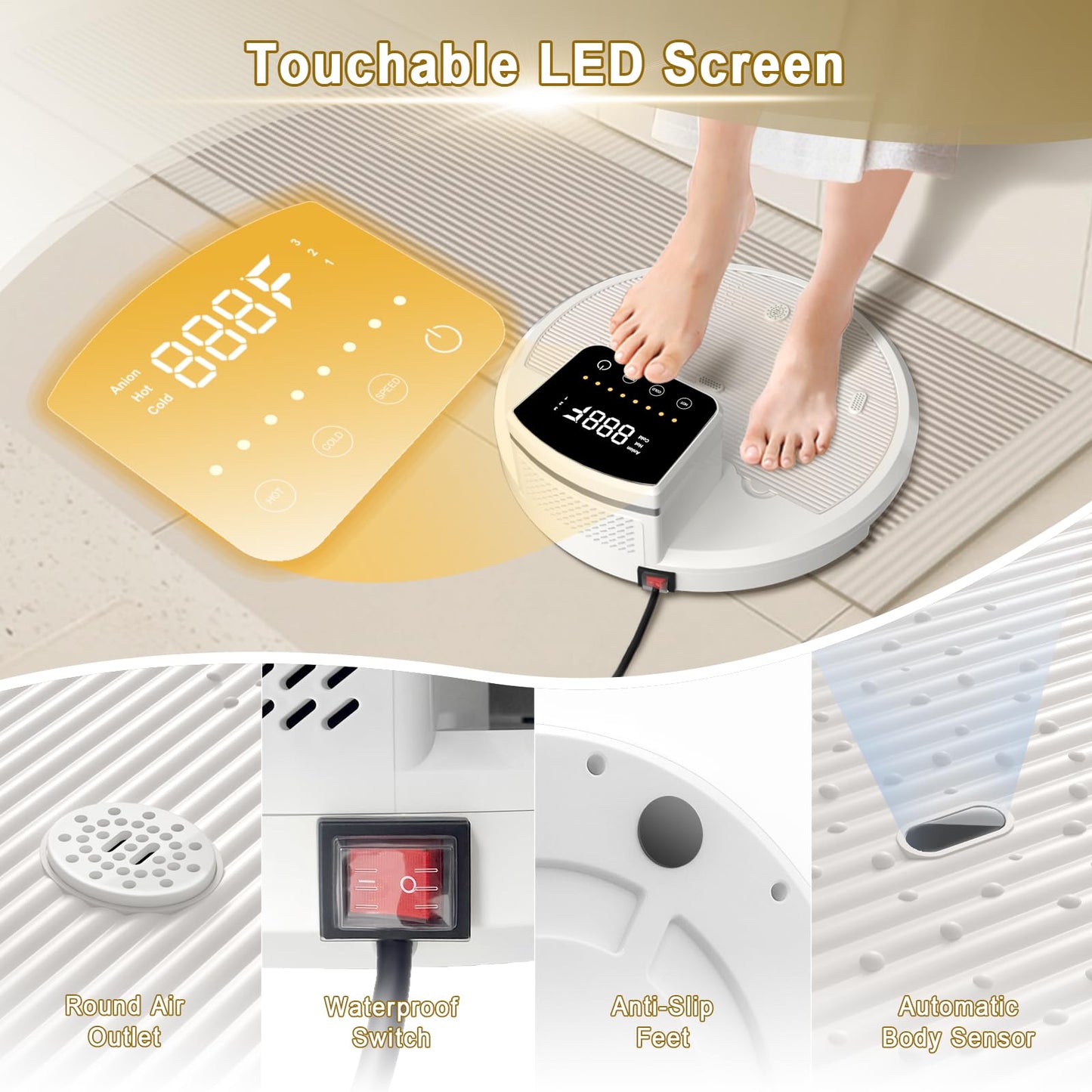 ZELLOXY Full Body Dryer After Shower for Bathroom, Waterproof Shower Dryer with Pre-Warm, Anti-Slip Foot Pad and Intelligent Touch Screen