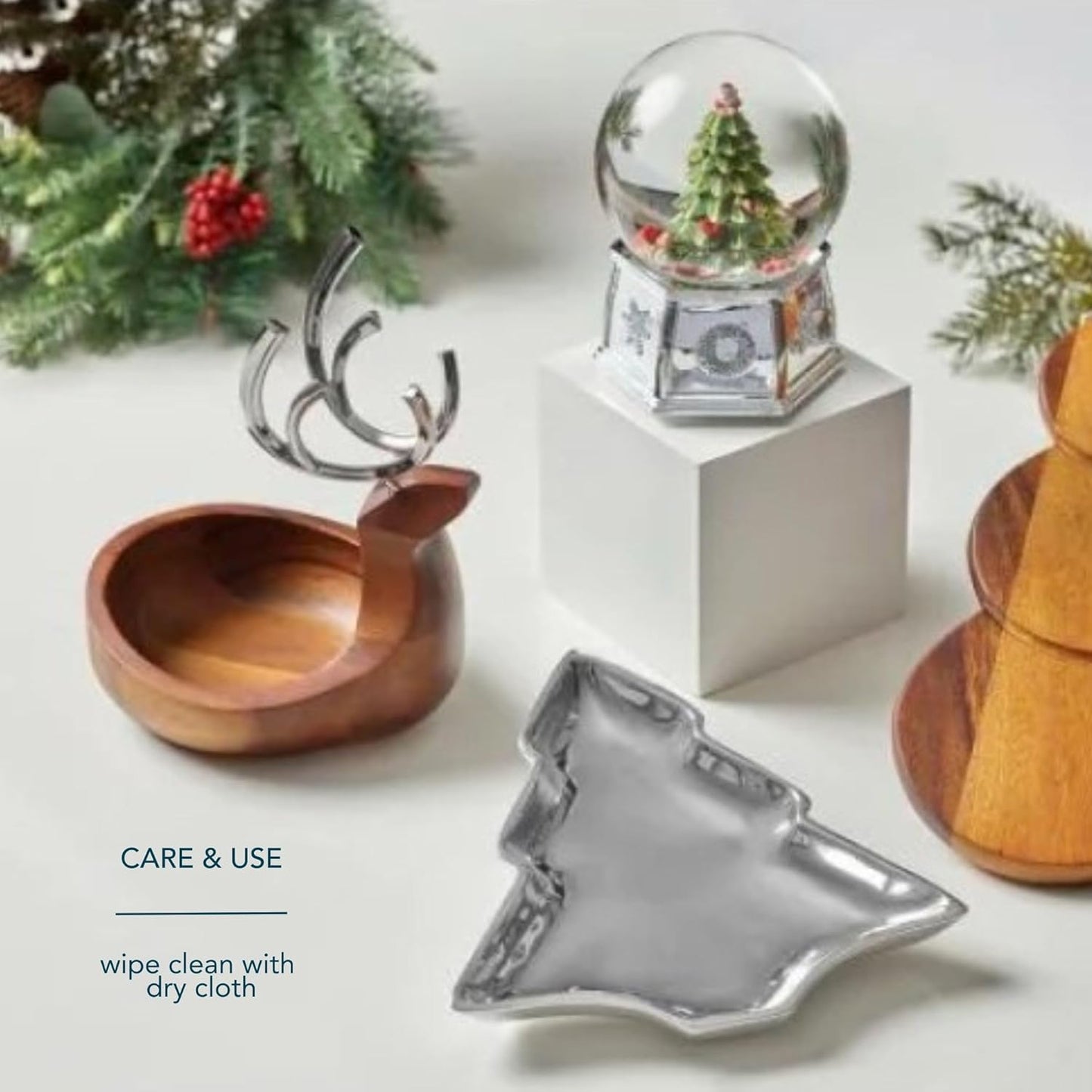 Nambe Holiday Reindeer Bowl – Decorative Candy Dish and Seasonal Table Accent with Removable Antlers, Festive Coffee Table or Dining Display, Alloy and Acacia Wood Collectible for Christmas Hosting