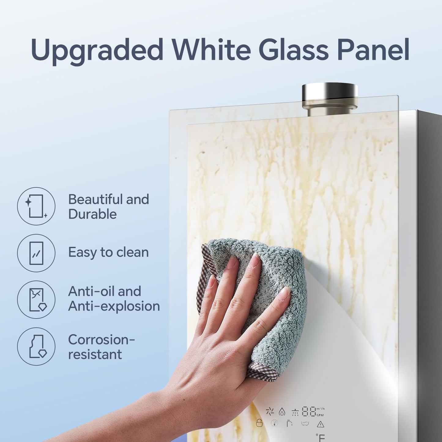 GEN II Ranein Propane Gas Tankless Water Heater, 3.17 GPM, 78,500 BTU Glass Panel Design Indoor On Demand Instant Hot Water Heater with LED Temperature Control Panel