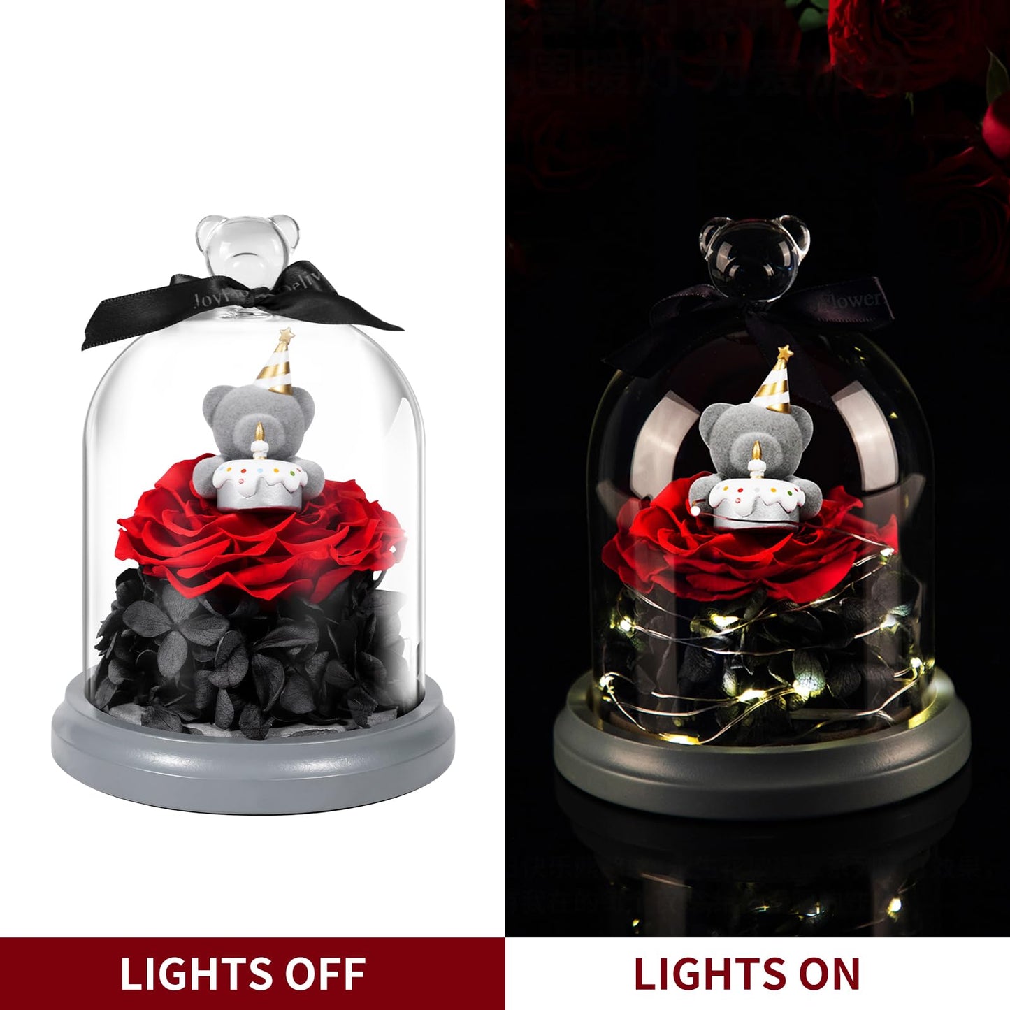 JoyFlower Preserved Flower Birthday Gift for Women, Red Preserved Rose Bear Birthday Gifts for Girlfriend, Eternal Flower Teddy Bear Gifts for Wife Mom Her Grandma Men Daughter Son Sister on Birthday
