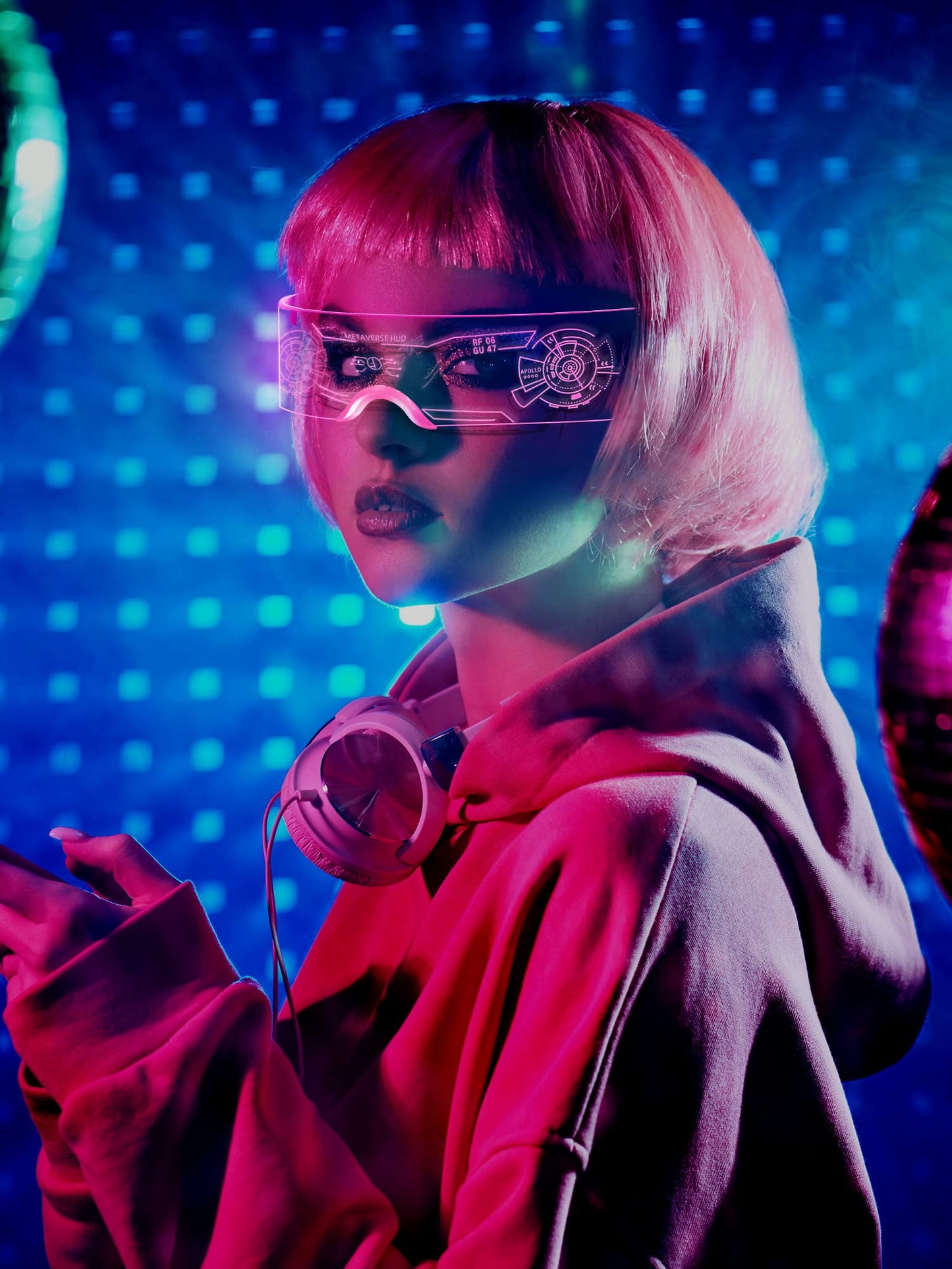 TOODOO 2 Pairs LED Visor Glasses 7 Colors Futuristic Glasses Light up Punk Accessories for Rave Party Costume(Attractive Style)