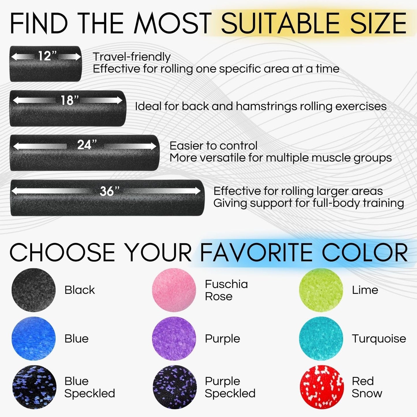 Yes4All High-Density Foam Roller for Back Pain Relief, Yoga, Exercise, Physical Therapy, Muscle Deep Tissue Massage 12-18-24-36- Purple Speckled - 12 Inches