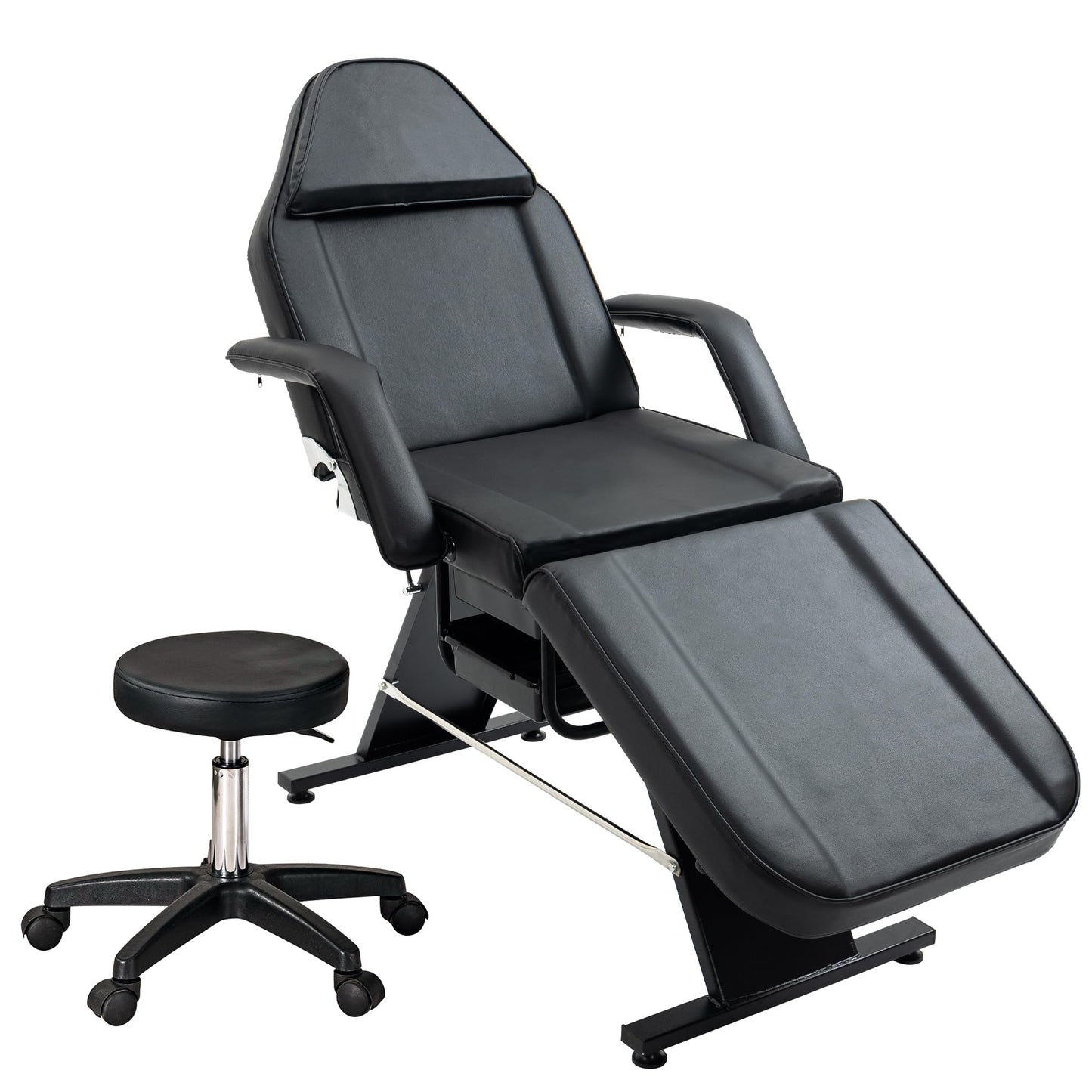 VroomAuto Professional 3-Section Hydraulic Facial Bed & Massage Chair with Stool, Adjustable Esthetician Table for Spa, Tattoo, Beauty Salon, Black