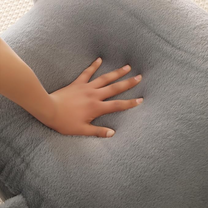PAJEO Reading Pillow for Sitting in Bed, Large Backrest Reading Pillow with Arm Rest,Back-Rest Support Cushion for Sit Up on Couch, Sofa, and Floor, Dorm Essentials (Gray Faux Fur, Large(19"))