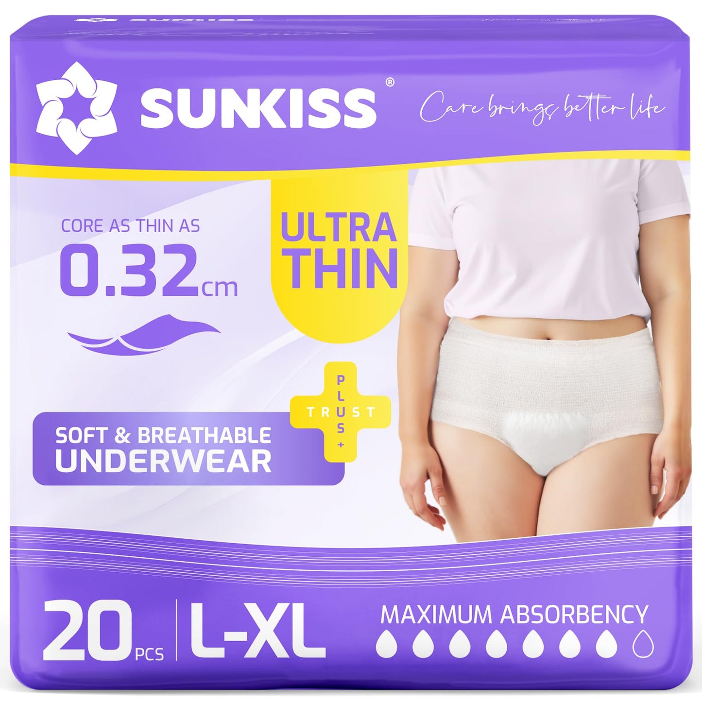 SUNKISS Ultra Thin Incontinence Underwear for Women, High Absorbency & Super Soft Postpartum Diapers, Disposable Adult Pull Ups, Large/XLarge, 20 Count