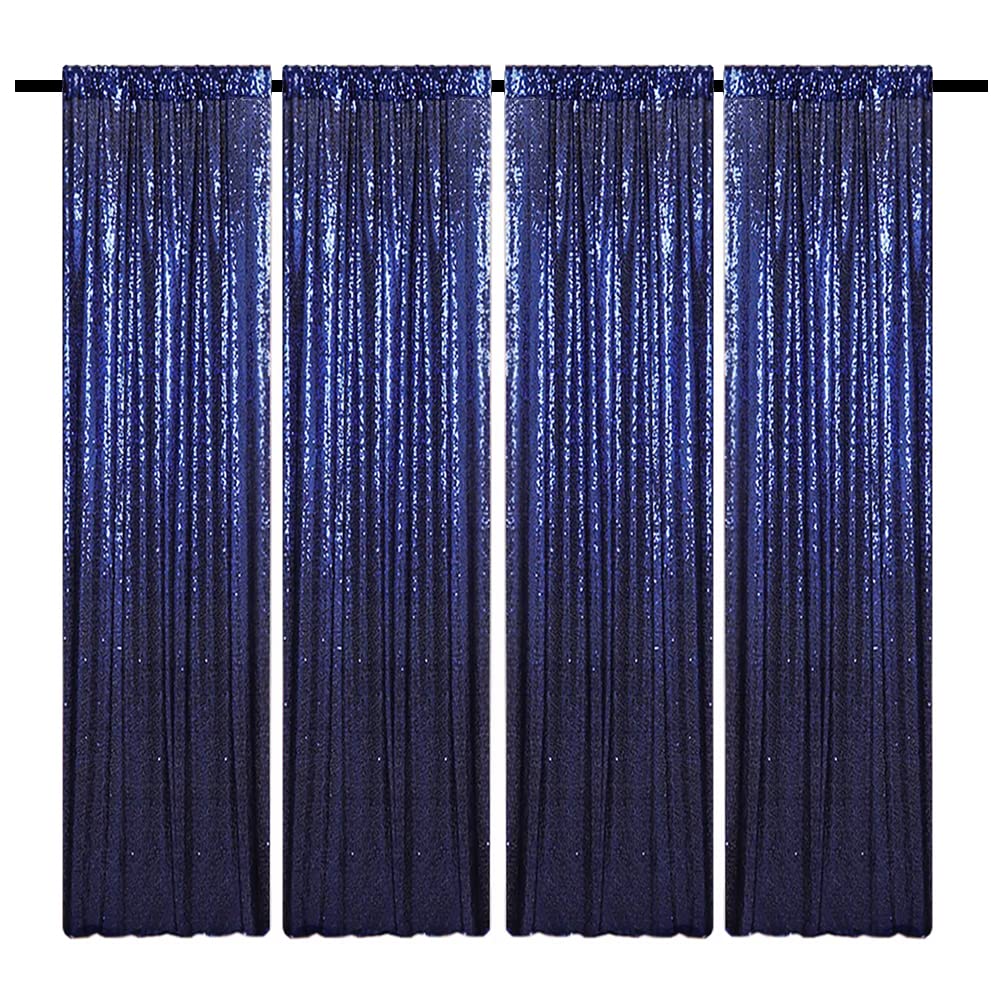 TCBESTO Navy Blue Sequin Backdrop Curtains Glitter Drapes 2FTx8FT 4 Panels for Wedding Birthday Party Decorations Bridal Baby Shower Party Supplies Sparkly Photography Background
