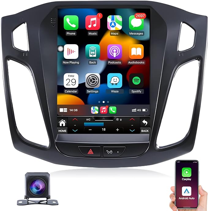 Ford Focus Car Stereo Radio 2012-2018 with Carplay/Android Auto, 10.4 Inch IPS Touch Screen Replacement with GPS Navigatio...